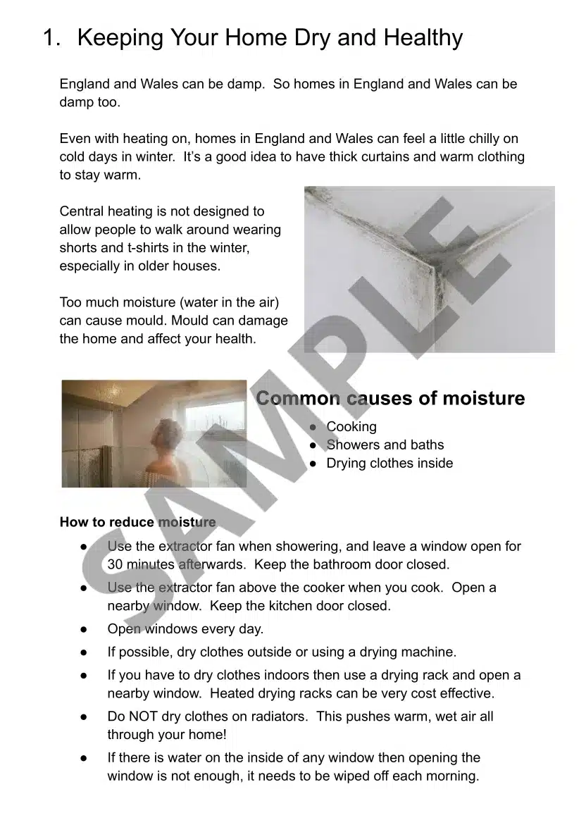 Sample page from the Tenant Booklet